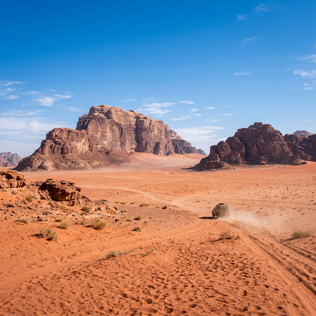 Atravesando el impresionante desierto rojo de Wadi Rum a bordo de un todoterreno 4x4
