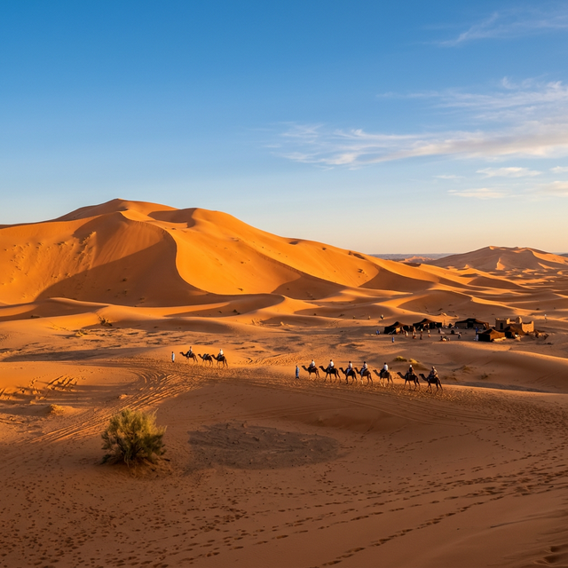 Enormes dunas rojas del desierto de Merzouga al atardecer