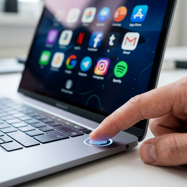 Huella dactilar desbloqueando el acceso al gestor de contraseñas en un portátil