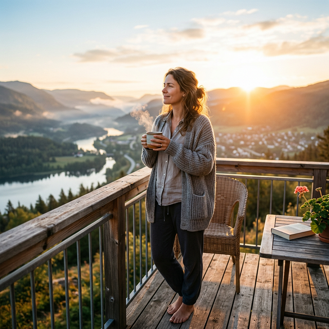 Persona bebiendo café al sol de la mañana