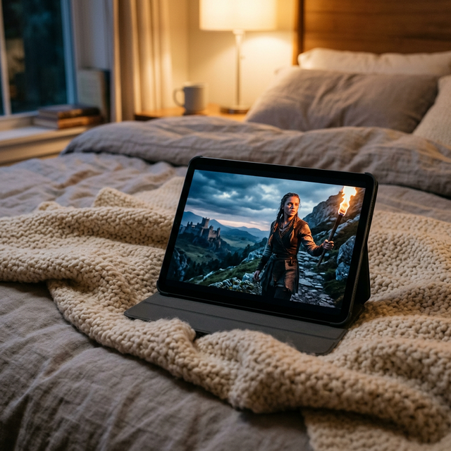 Tablet con una serie en la cama, la forma más cómoda de consumir streaming