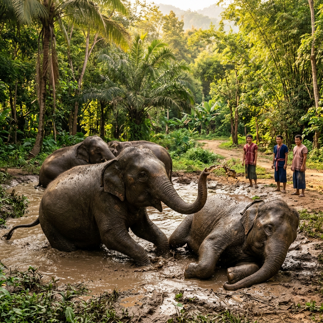 Santuario ético de elefantes en plena selva en Chiang Mai