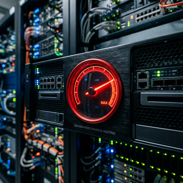 Servidor de altas prestaciones que representa la velocidad y fiabilidad del hosting